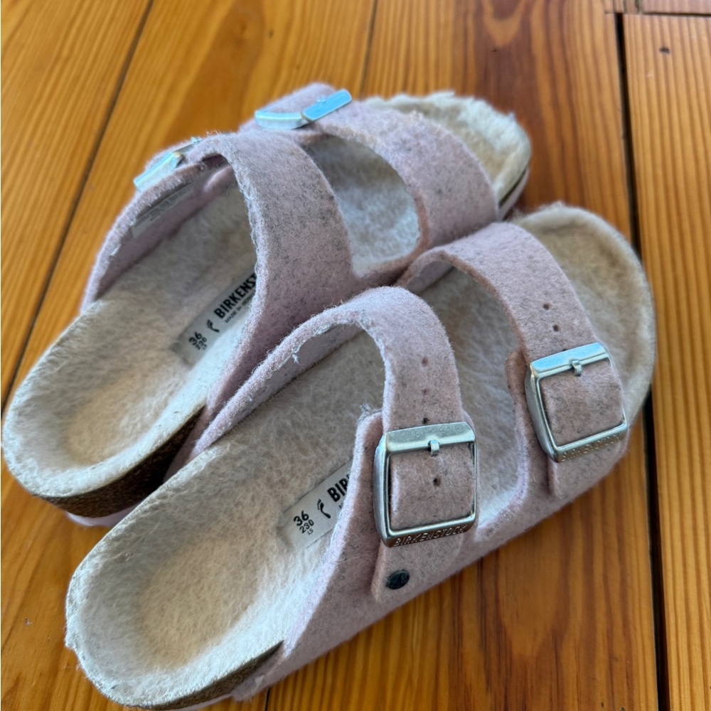 Birkenstock Arizona Rivet Shearling Wool Felt Sandals Soft Pink 36 - Picture 6 of 7